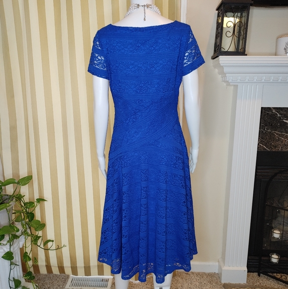 SANGRIA LACE FIT AND FLARE DRESS, BLUE 6 - Picture 5 of 7